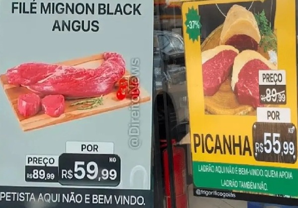 Proibido de hostilizar petistas, açougue muda texto de cartaz: 'Quem apoia ladrão não é bem-vindo'
