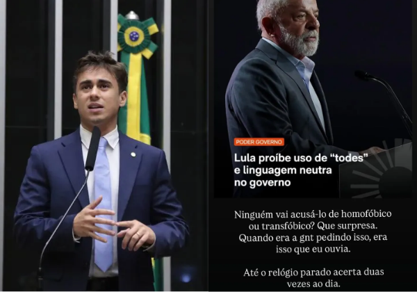 Nikolas Ferreira critica Lula após sanção de lei que proíbe linguagem neutra