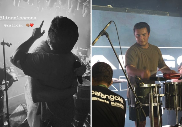 Marcelo Sangalo surpreende público ao tocar percussão com o Parangolé em Salvador