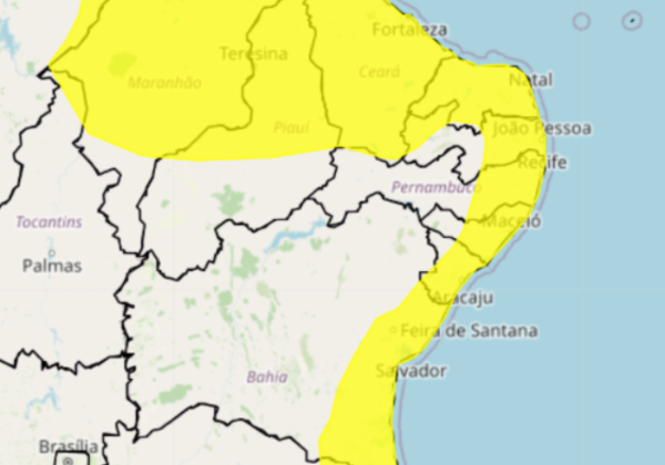 Inmet emite alerta amarelo para chuvas intensas em 190 cidades da Bahia