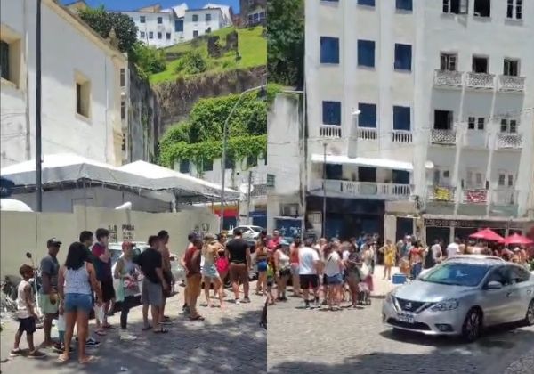Foliões encaram calor e fila gigante para acessar Elevador Lacerda