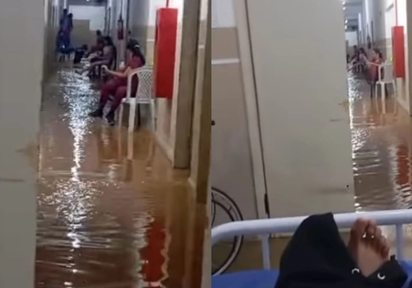 Hospital municipal fica alagado após fortes chuvas em cidade na Bahia
