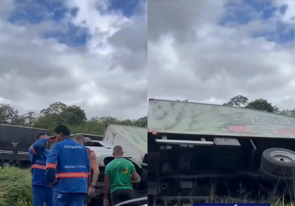 Caminhão tomba na BR-324 e agrava congestionamento na saída para o feriado junino