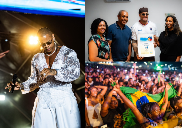Léo Santana realiza primeira apresentação em Cabo Verde e recebe homenagem de autoridades municipais