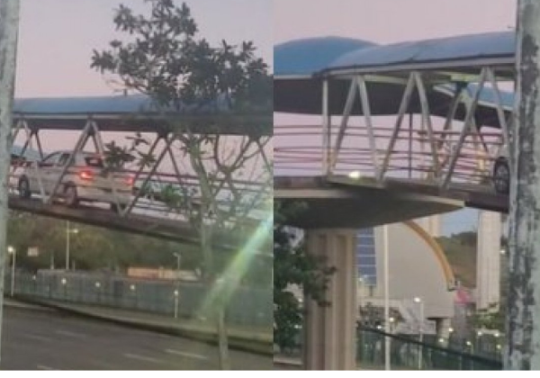 Carro invade passarela de pedestres na Avenida Paralela