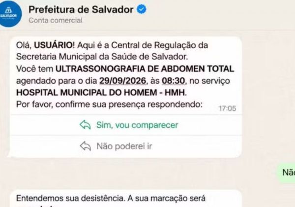 SMS de Salvador passa a enviar lembretes de consultas e confirmações por WhatsApp