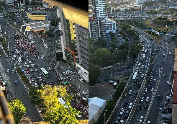 Estudantes fazem manifestação pró-Lula e provocam congestionamento no Caminho das Árvores