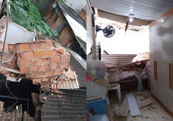 Parte de casa desaba no bairro Federação; previsão indica chuva intensa e rajadas de vento na capital